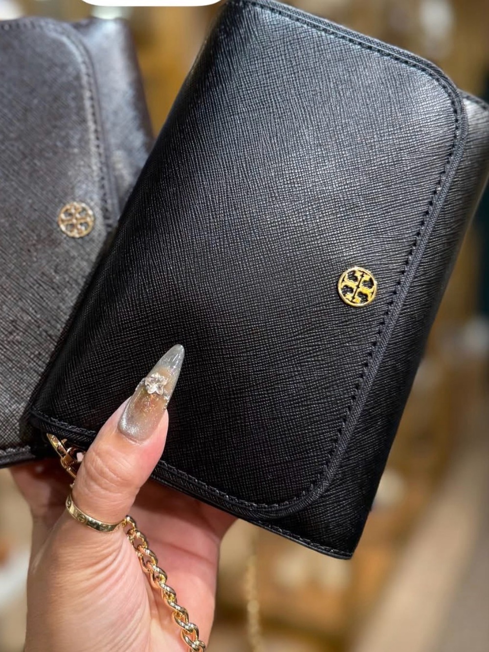 Tory Burch Black Leather Crossbody with Gold Chain Strap